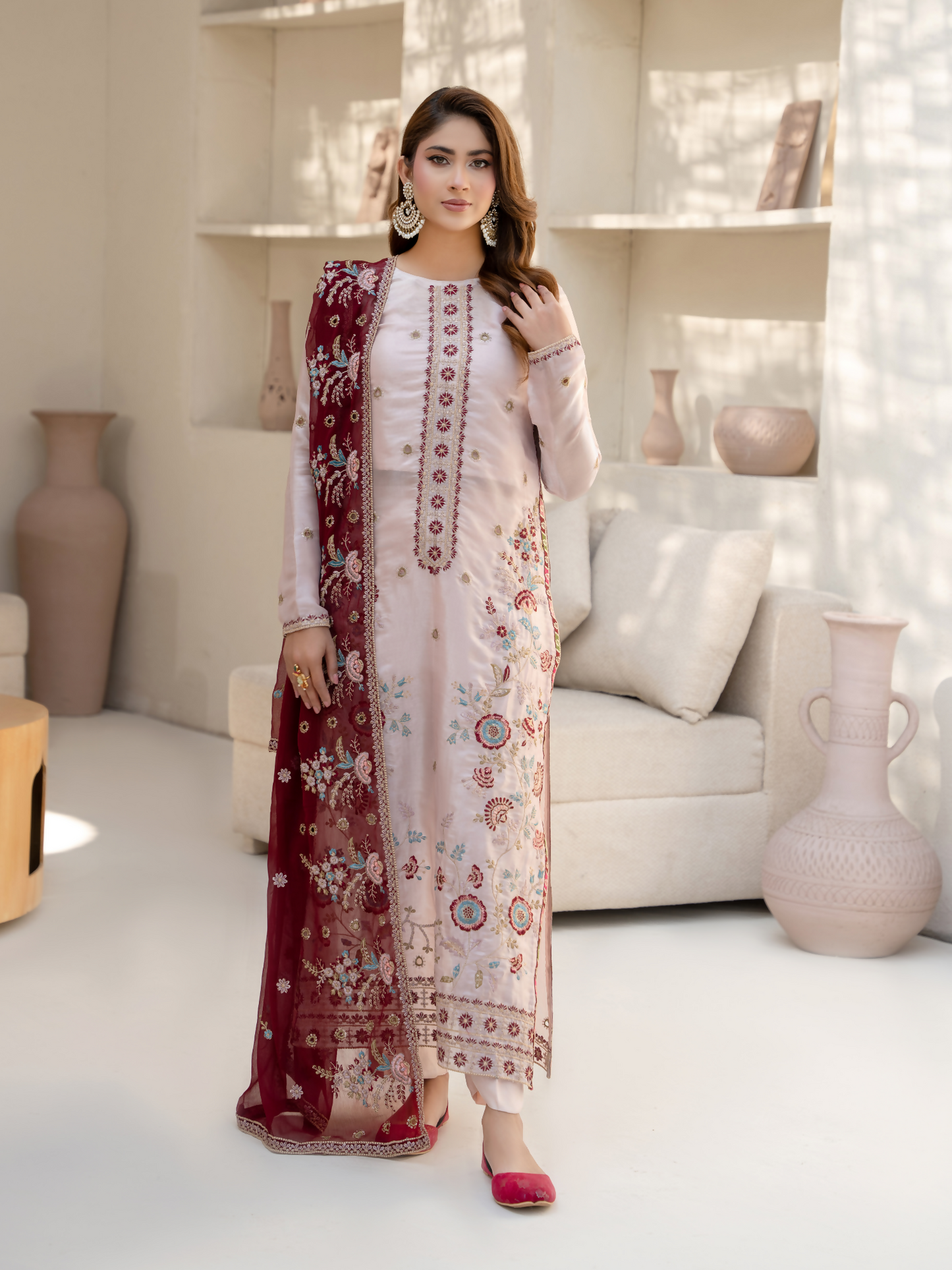 Noori Silk Embroidered Stitched 3-Piece Suit