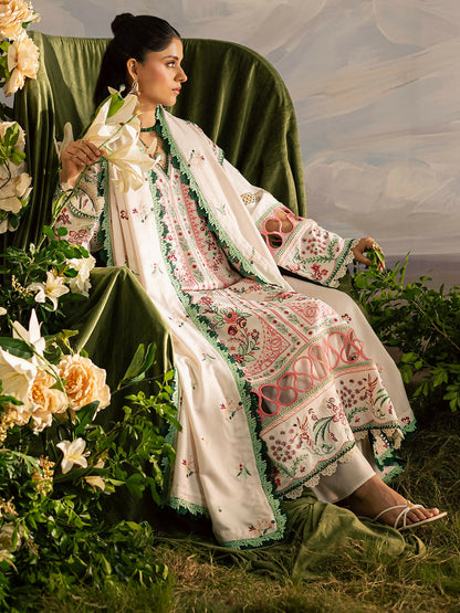 Mahnur Kaia Slub Linen Embroidered Stitched 3-Piece Suit-K- 11
