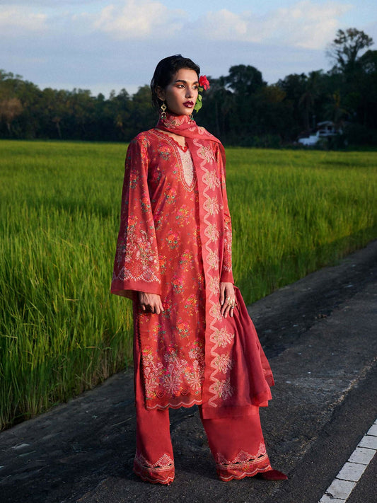 Terracotta Hussain Rehar Luxury Lawn Printed Stitched 3-Piece Suit-Nahla