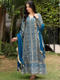 Manahil Arts Chiffon Embroidered Stitched 3-Piece Suit-Kurti 122-Divine- Zinc Blue