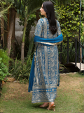 Manahil Arts Chiffon Embroidered Stitched 3-Piece Suit-Kurti 122-Divine- Zinc Blue