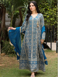 Manahil Arts Chiffon Embroidered Stitched 3-Piece Suit-Kurti 122-Divine- Zinc Blue