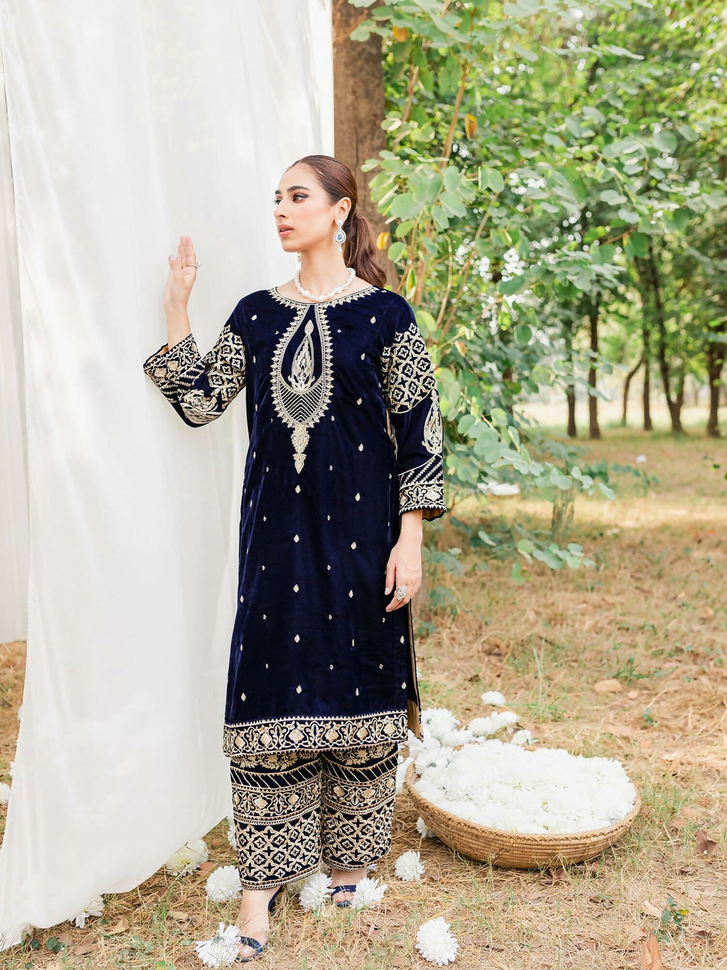 Panache Apparel Velvet Edit Micro Velvet 9000 Embroidered Stitched Suit-Zircon