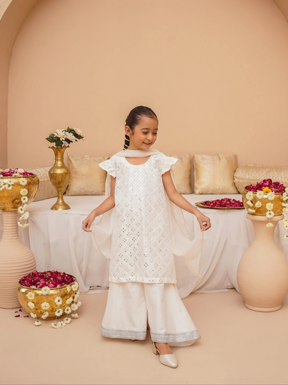 Kidoz Kloset Rang Rasiya Cotton Silk Embroidered Stitched 3-Piece Suit-Silver Whisper-Girl
