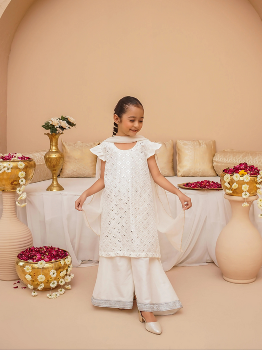 Kidoz Kloset Rang Rasiya Cotton Silk Embroidered Stitched 3-Piece Suit-Silver Whisper-Girl