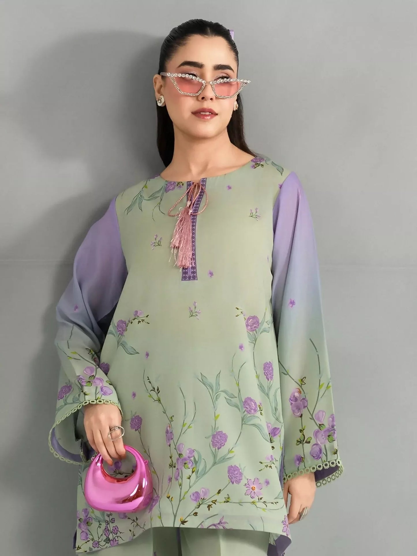 Panache Apparel Dear Summer Silk Lawn Printed Co-Ord Set-Green Field
