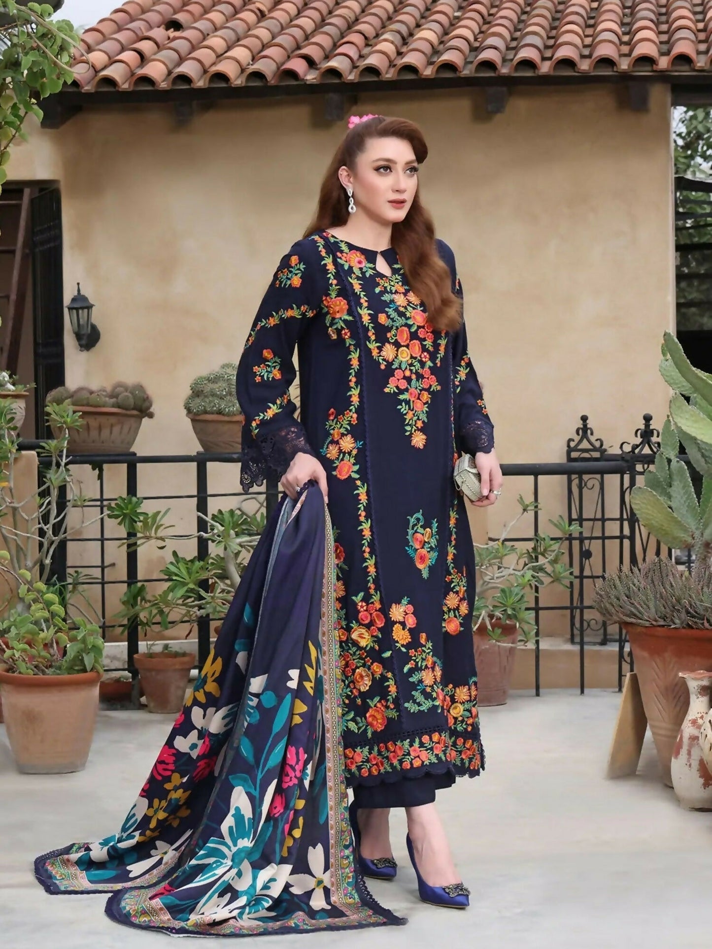 Zeephire Dhanak Embroidered Stitched 3-Piece Suit-Multi Emb