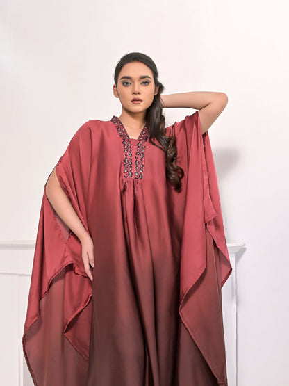 Ruby's Couture Haute & Chic Silk Embroidered Kaftan Set-Misty