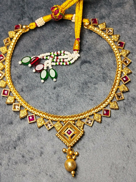 H&A Jewelry Indian Rajwari set with semi-precious ruby stones, traditional and elegant design for cultural and festive wear