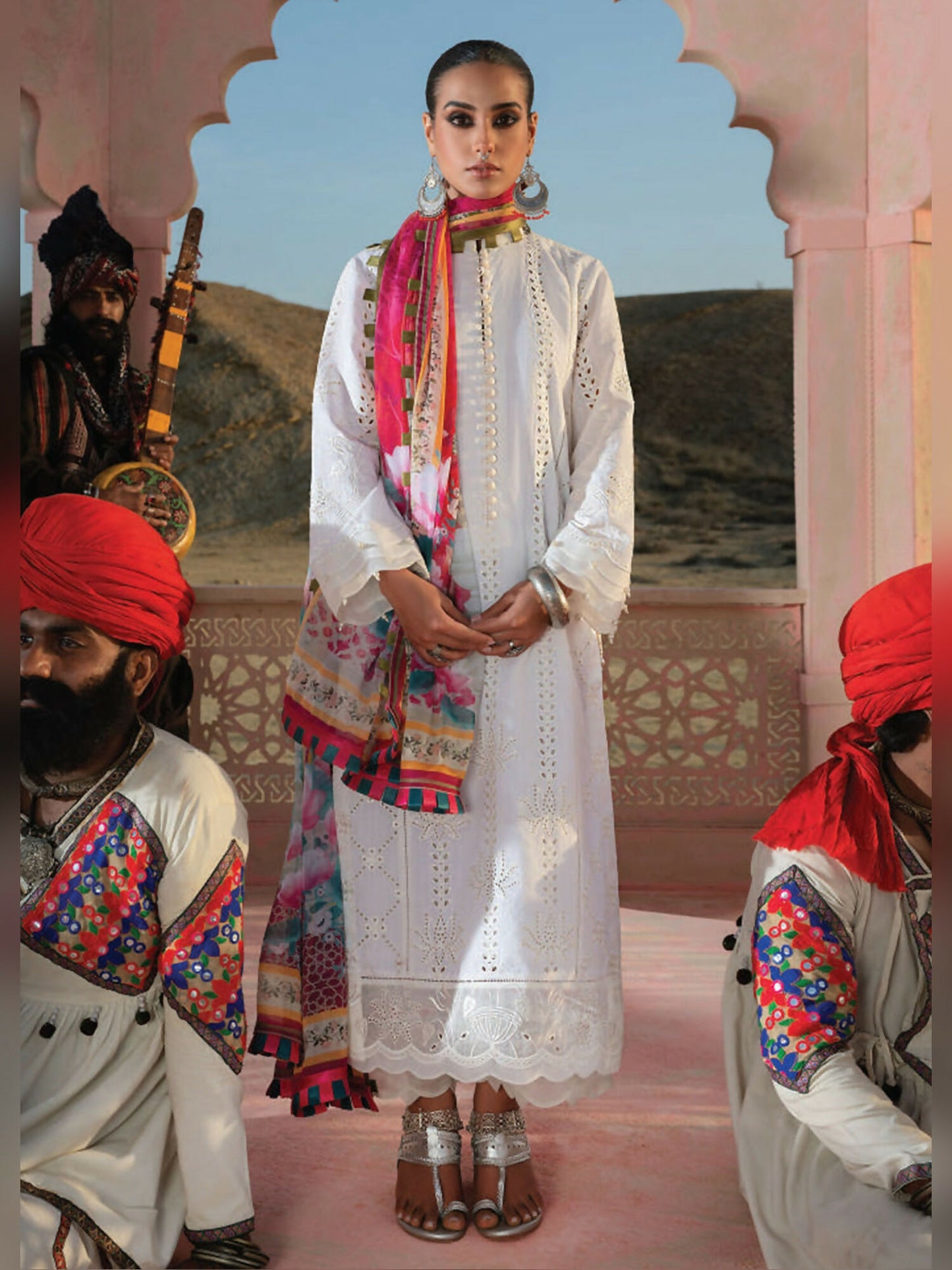 White Wardha Saleem Summer Collection Lawn Embroidered Unstitched 3-Piece Suit-D-03 Kanwal Mahal