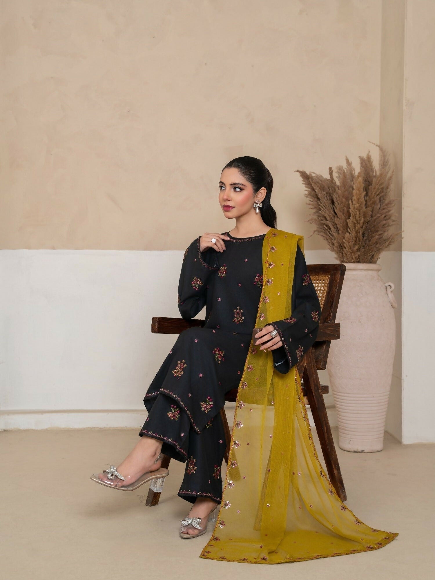 Stylish Collection Royal Pret Linen Embroidered Stitched 3-Piece Suit-Olive Embroidered