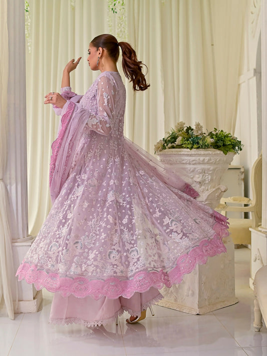 Farooq Hameed Studio Net Embroidered Stitched 3-Piece Suit-Crimson-Dusk