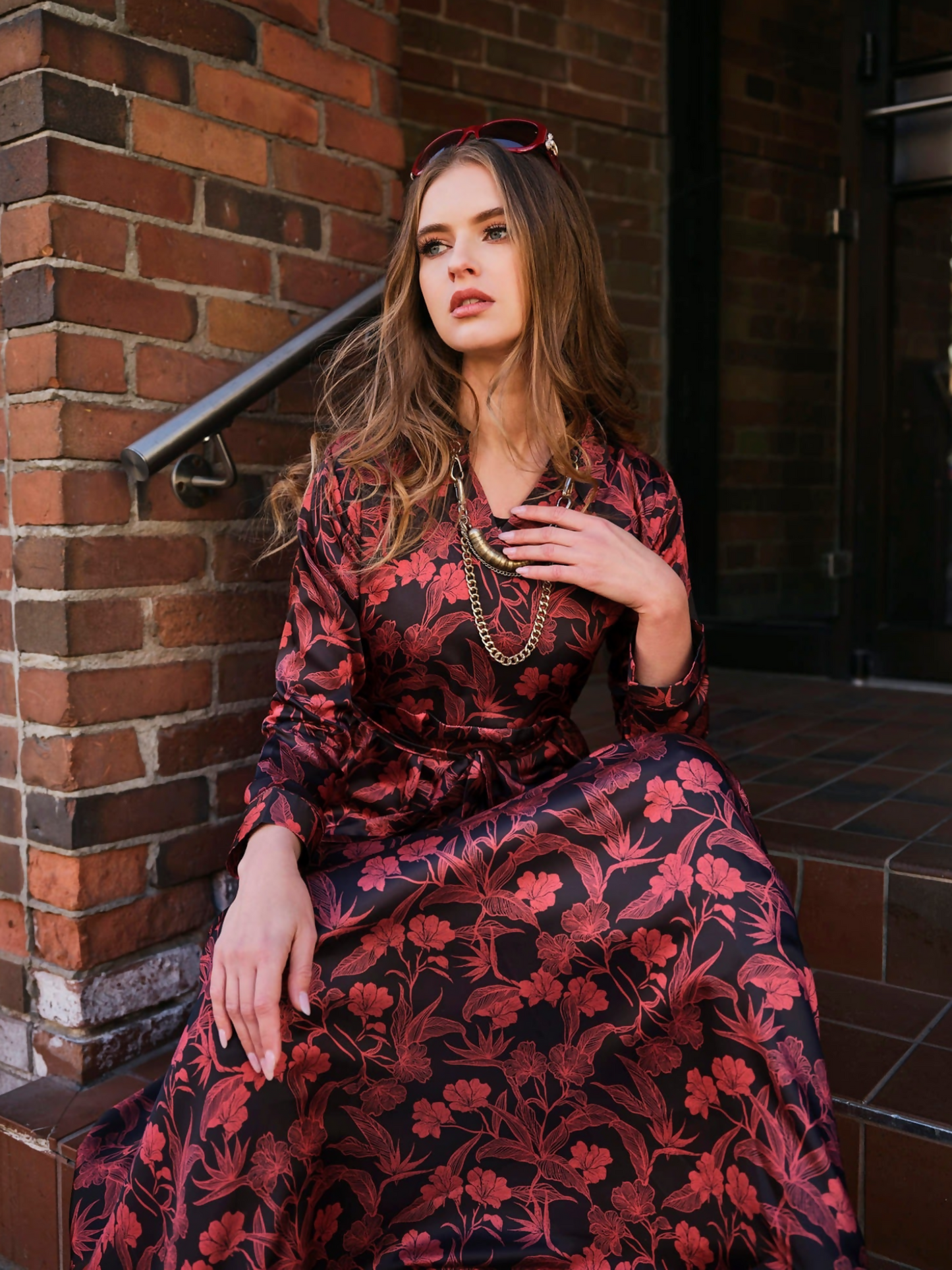 Panache Apparel Silk Printed Dress-Fire