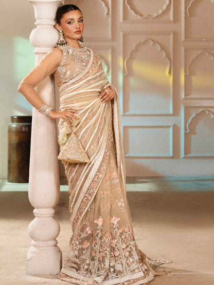 Shiza Hassan Shehnai Bareeze Net Embellished Stitched Saree-Vince