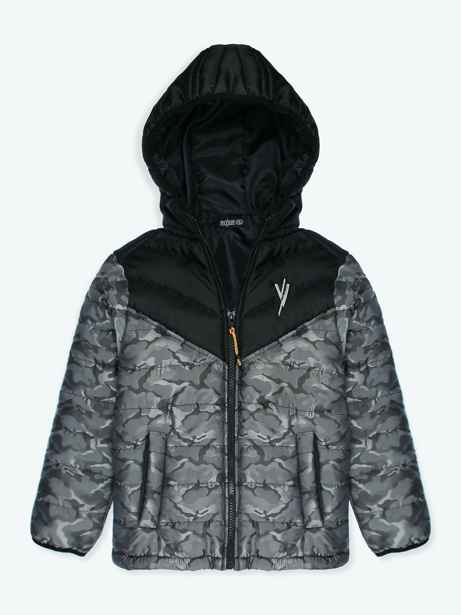 Silver Velvour Printed Puffer Jacket-VJ16-D