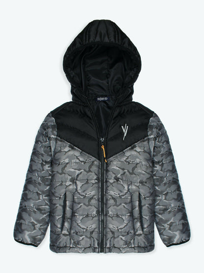 Silver Velvour Printed Puffer Jacket-VJ16-D