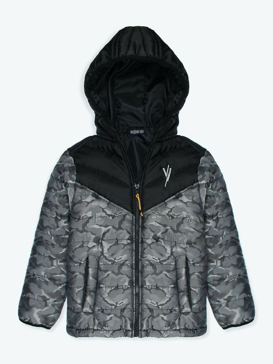 Silver Velvour Printed Puffer Jacket-VJ16-D
