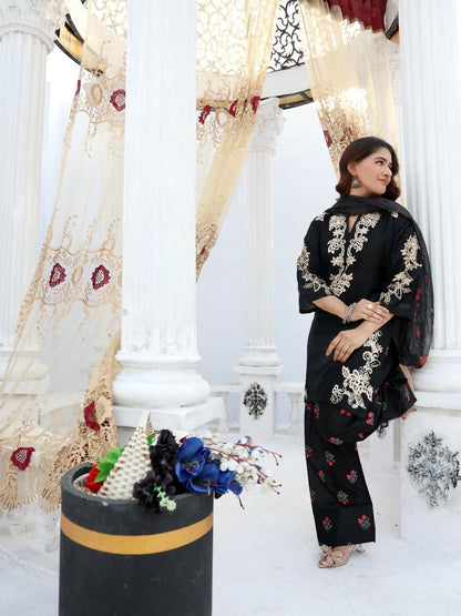 RB Pret & Couture Linen Embroidered Stitched 3-Piece Suit-06