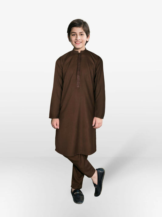 Brown Velvour Boys Embroidred Shalwar Kameez-VB176-B