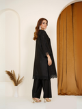 HU Studios Blackout Collection Lawn Embroidered Stitched 2-Piece Suit-Black-Vein