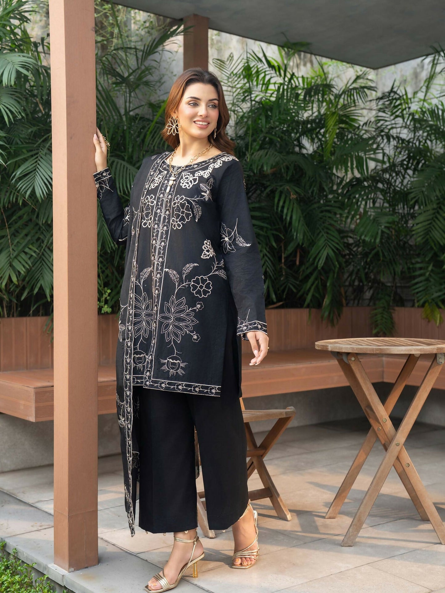 Panache Apparel Solid Story Cotton Lawn Embroidered Stitched Suit-Rhea