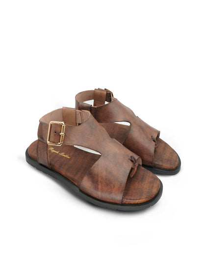 Men's brown cow leather sandals by Royale Leather with lightweight 450-gram build and durable rubber sole, perfect for casual or occasion wear