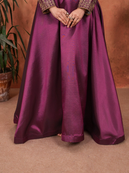Stylish Collection Majeste Silk Embroidered Maxi-Zuri Plum