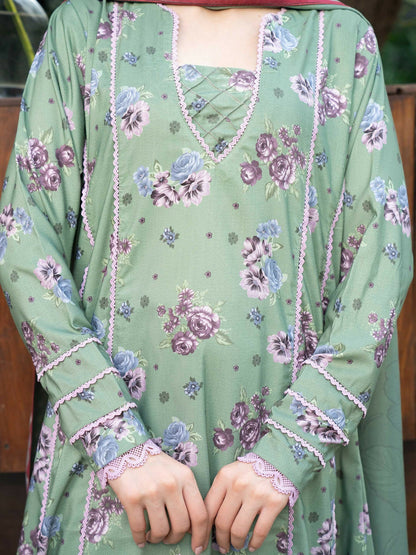 Panache Apparel Mah-e-Noor Khaddar Printed Stitched Suit-Pistachio Bloom