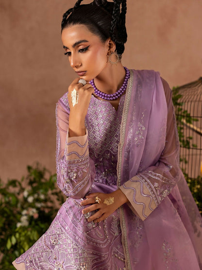 Shurooq Geet Organza Embroidered Stitched 3-Piece Suit-Ragni