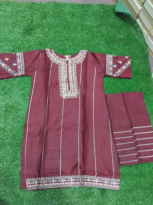 Burgundy Bin Shaukat Pima Lawn Embroidered Stitched 2-Piece Suit