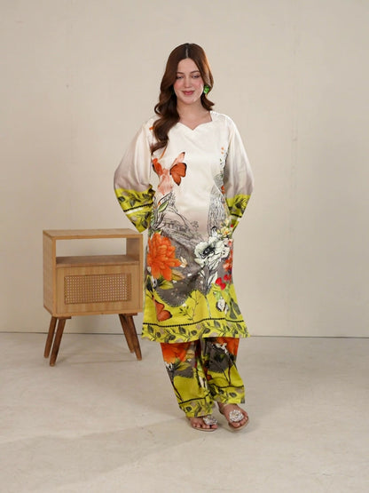 Stylish Collection Velvet Vogue Printed Co-Ord Set-Butterfly Bold