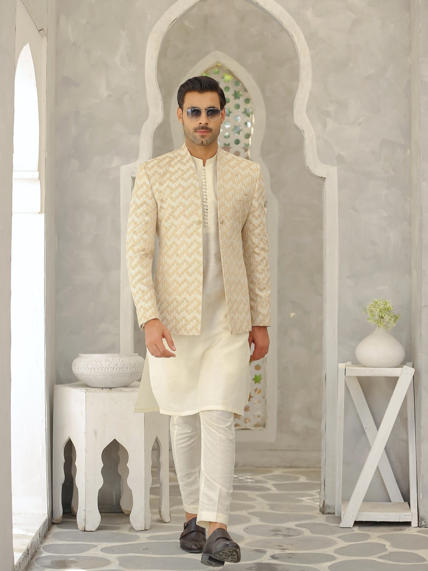 Gem Garments Afsanah Raw Silk Embroidered Prince Coat-Taha