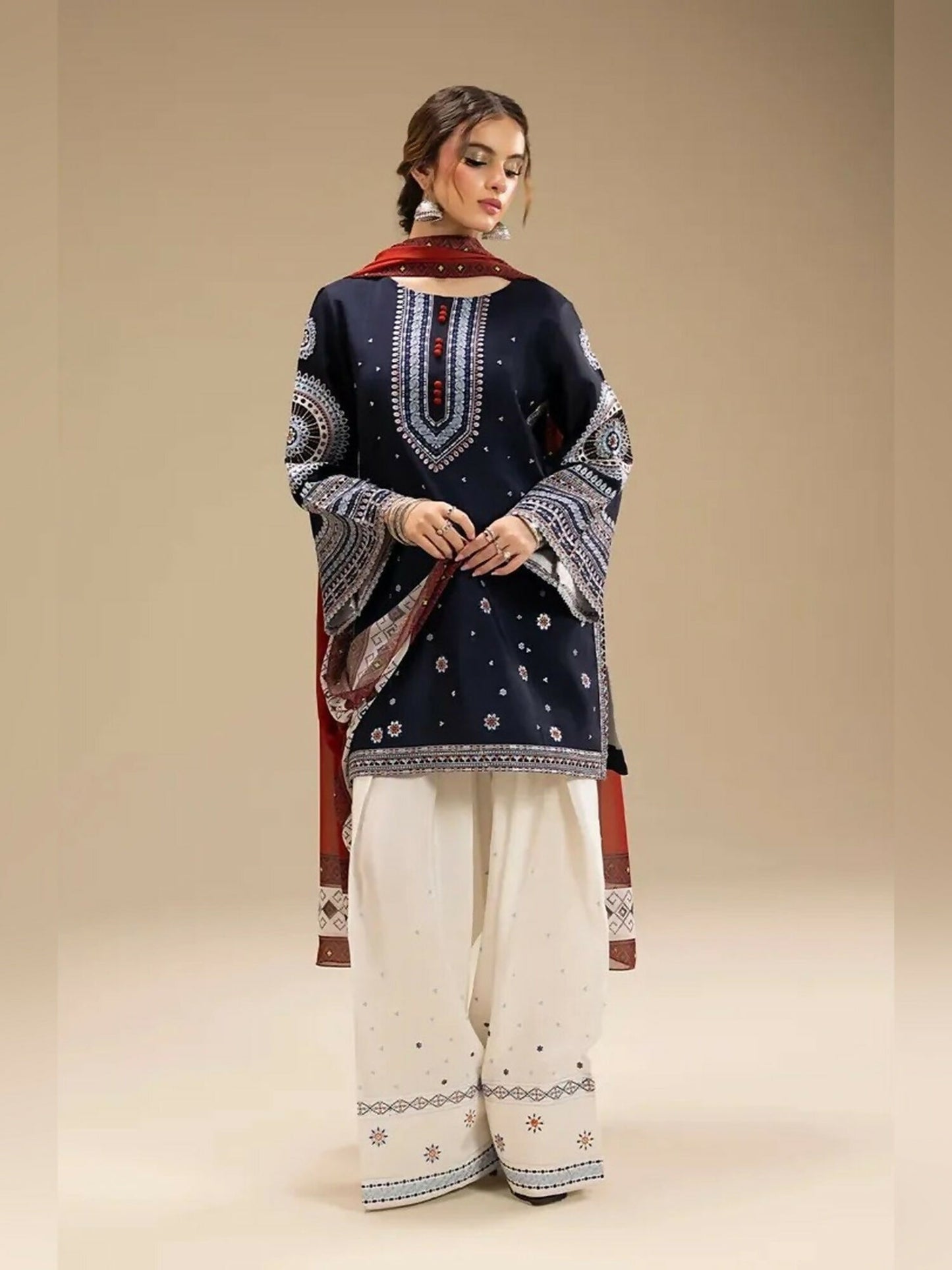 Tehzeeb Libas Lawn Embroidered Stitched 3-Piece Suit-DASTAAN