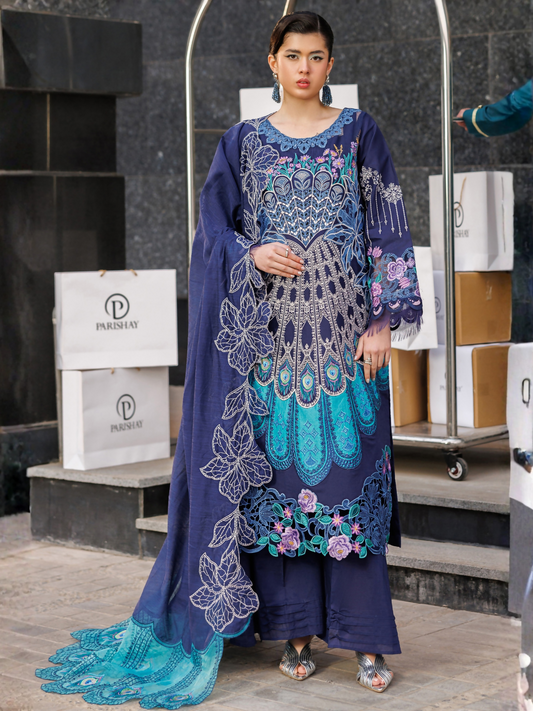 Parishay Monaco Luxury Lawn'26 Embroidered Unstitched 3-Piece Suit-MN-10