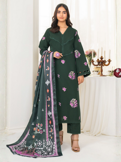 Panache Apparel Winter Basics Khaddar Embroidered Stitched 3-Piece Suit-Spruce