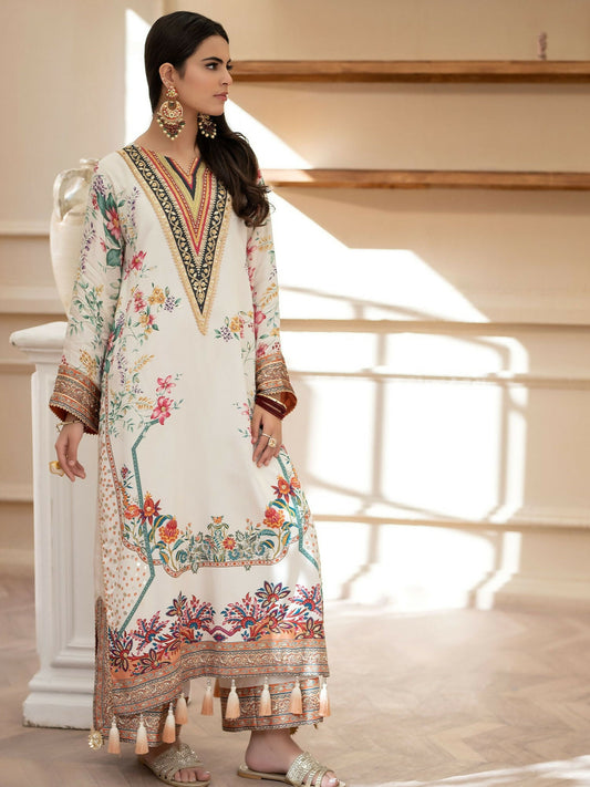 Shiza Hassan Miha Luxury Pret Satin Silk Embellished 3-Piece Suit-Petunias