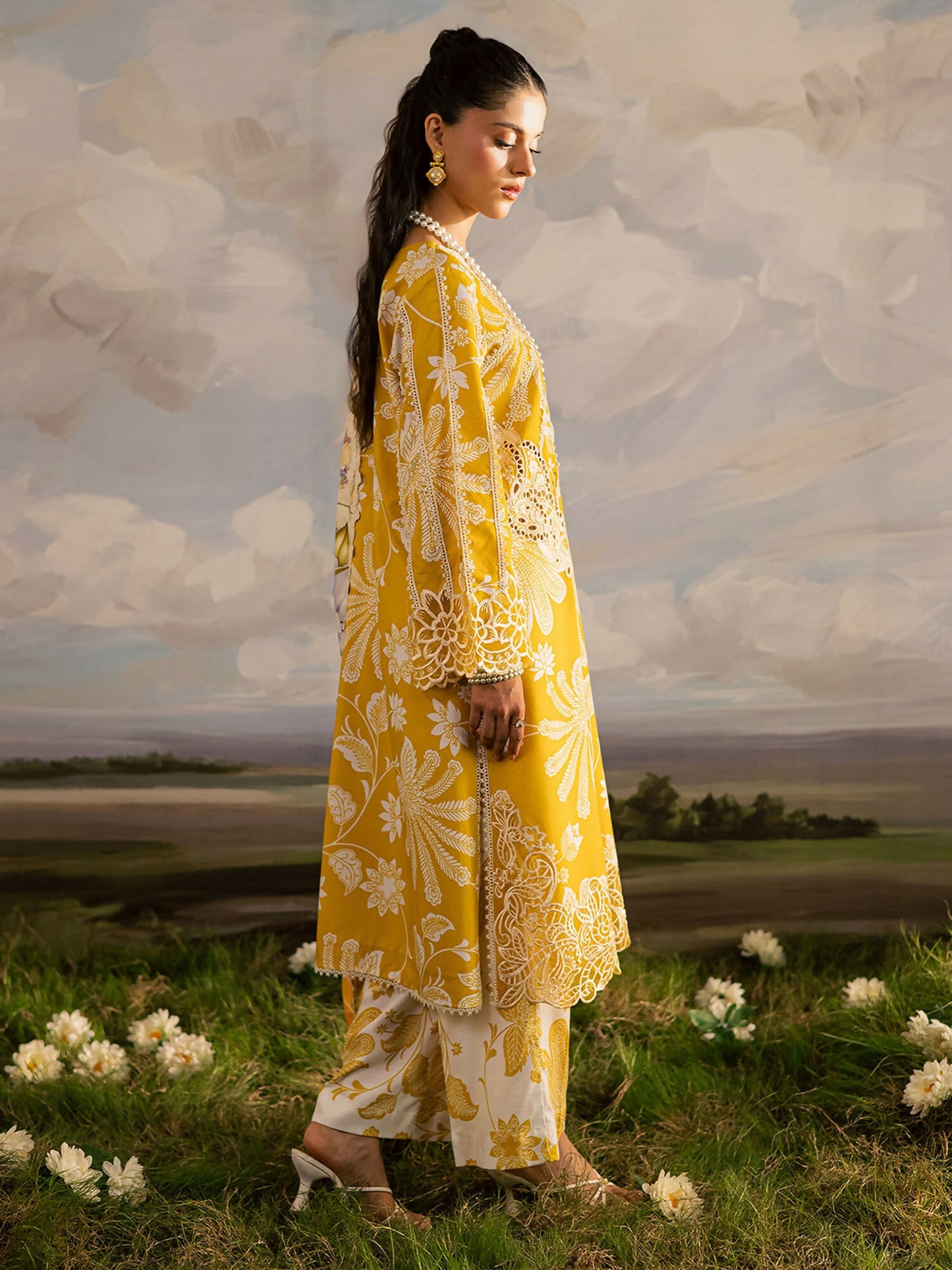 Mahnur Kaia Slub Linen Embroidered Stitched 3-Piece Suit-K- 03