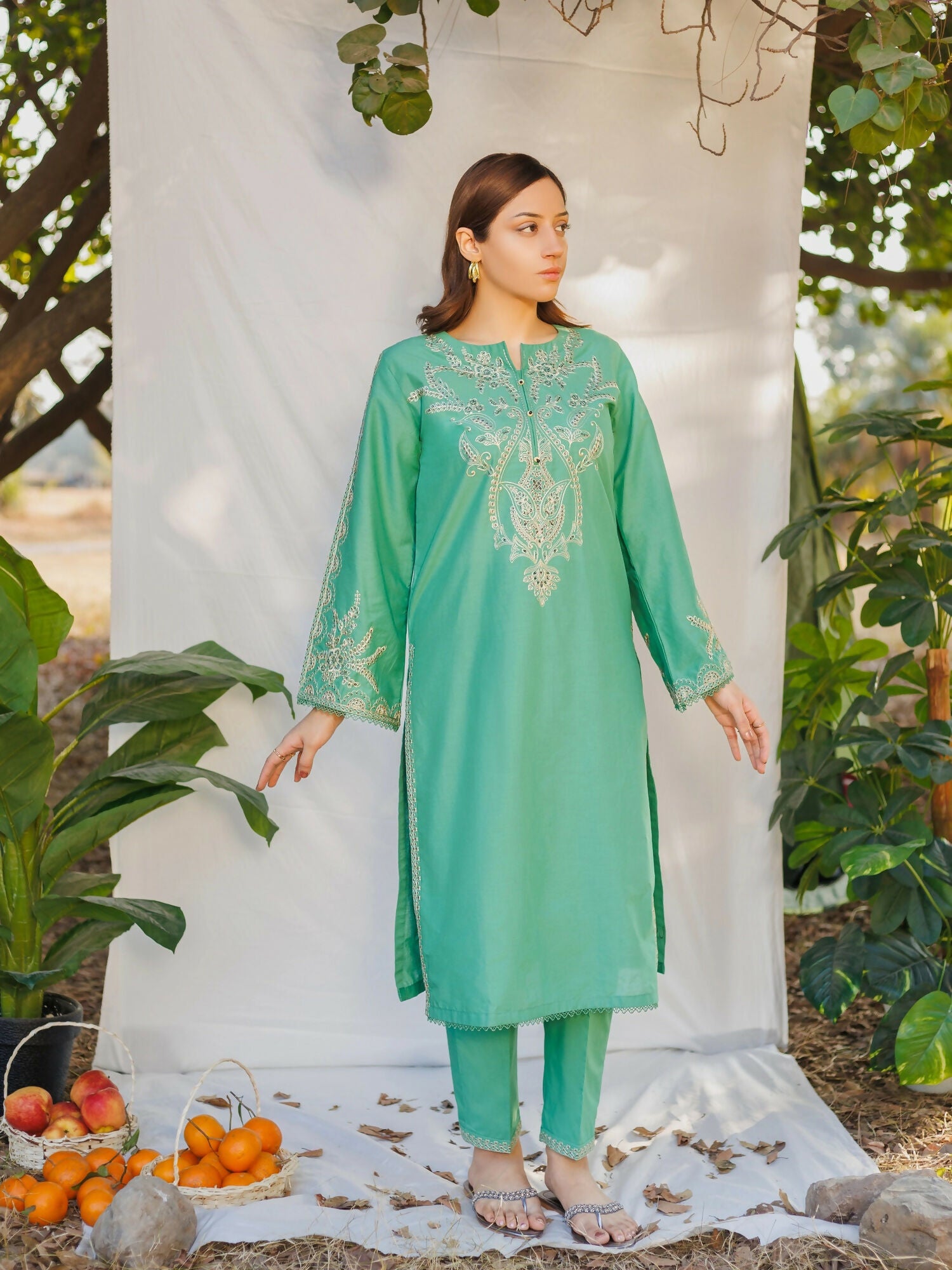 MAK Fashion Dobby Lawn Embroidered Co-Ord Set-Claire