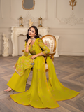 Hemstitch Chiffon Embroidered Stitched 3-Piece Suit-Parrot Green