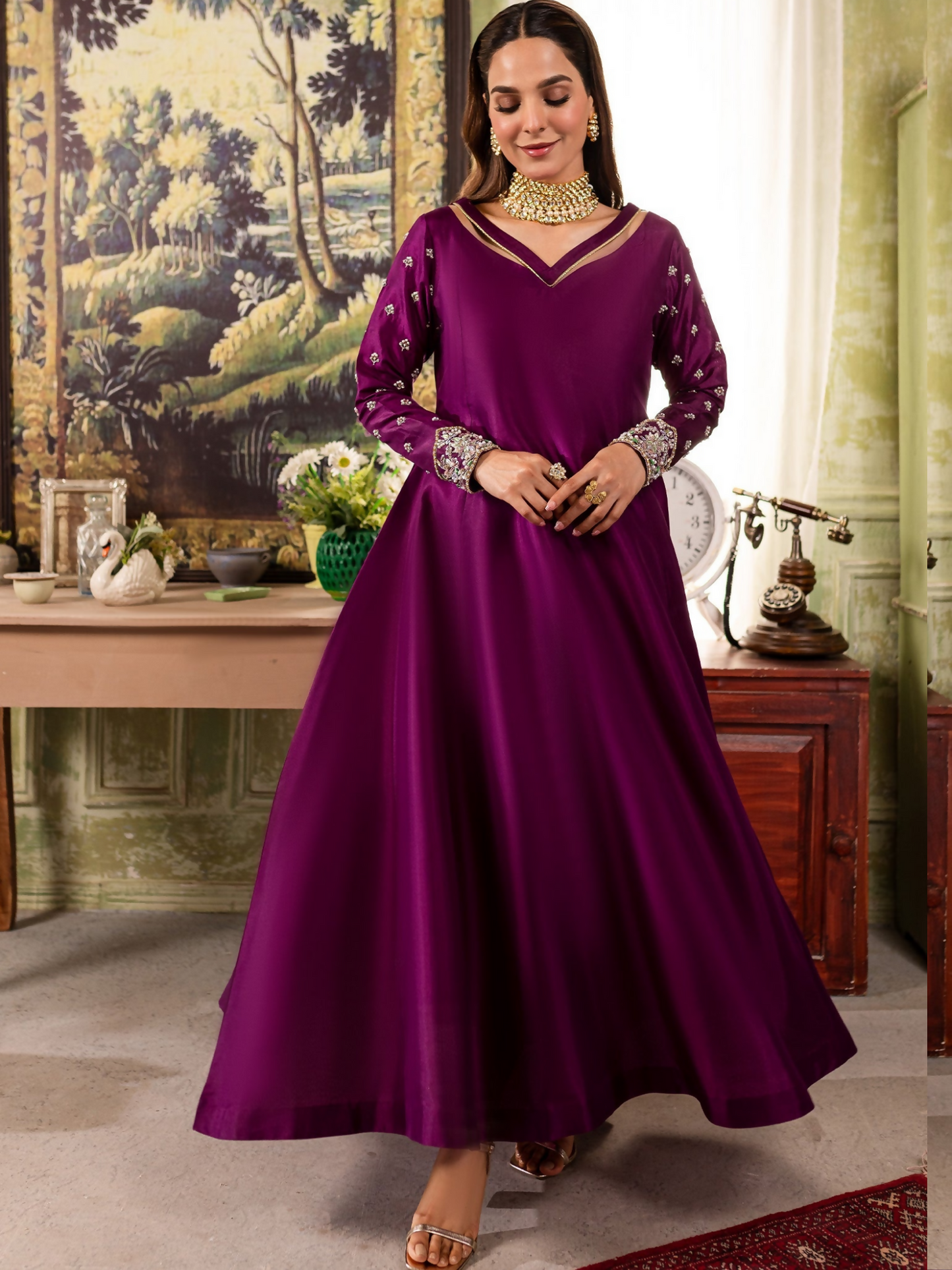 Allure By IH Raw Silk Embellished Stitched 3-Piece Suit-Anya