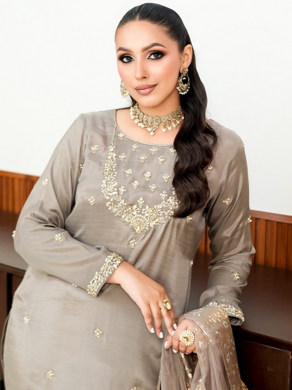 Allure By IH Fashion Calling Raw Silk Embellished Stitched 3-Piece Suit-Ruth