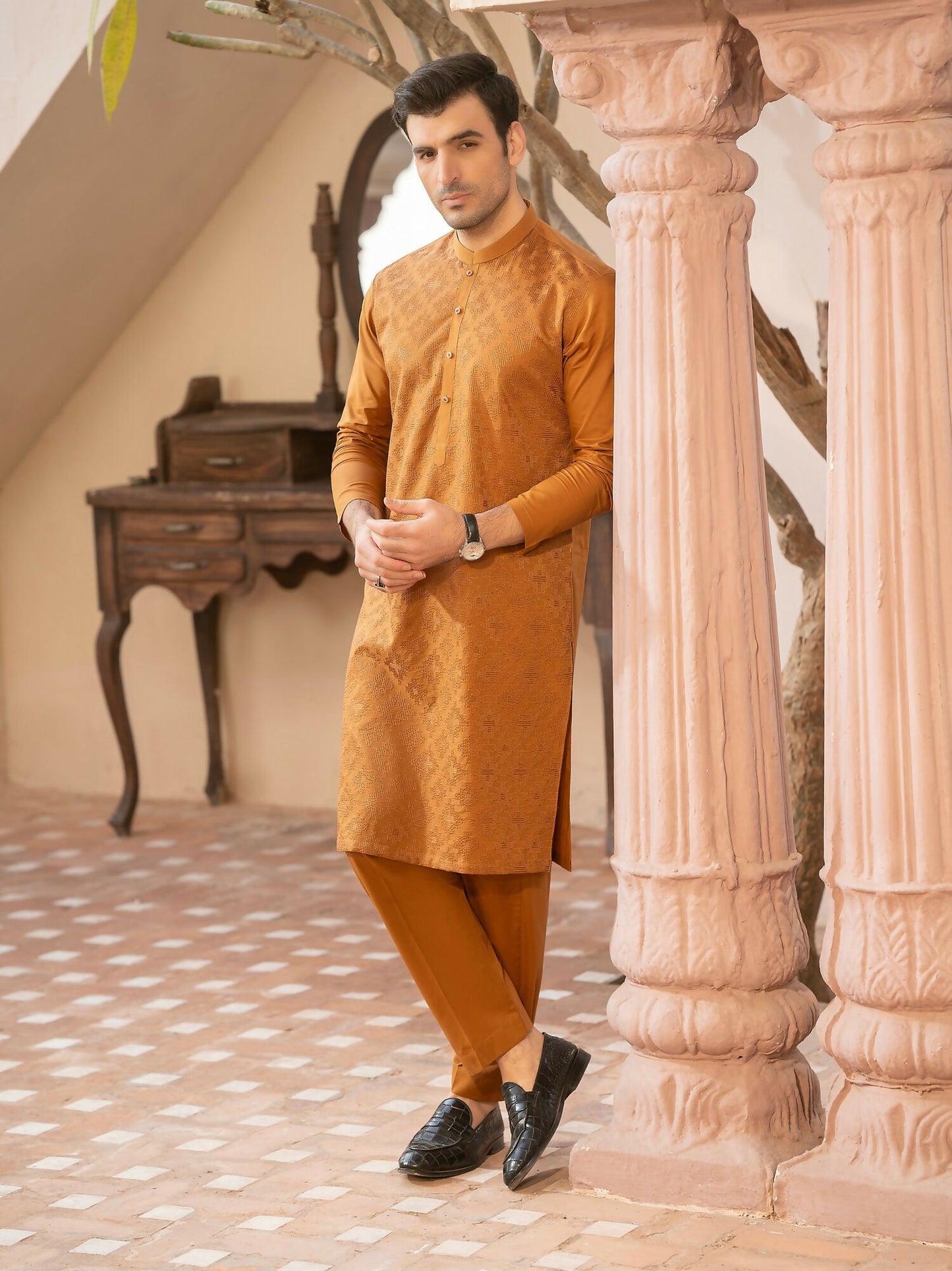 Fabrich Men Embroidered Cotton Unstitched Shalwar Kameez-GTS-MCE-039