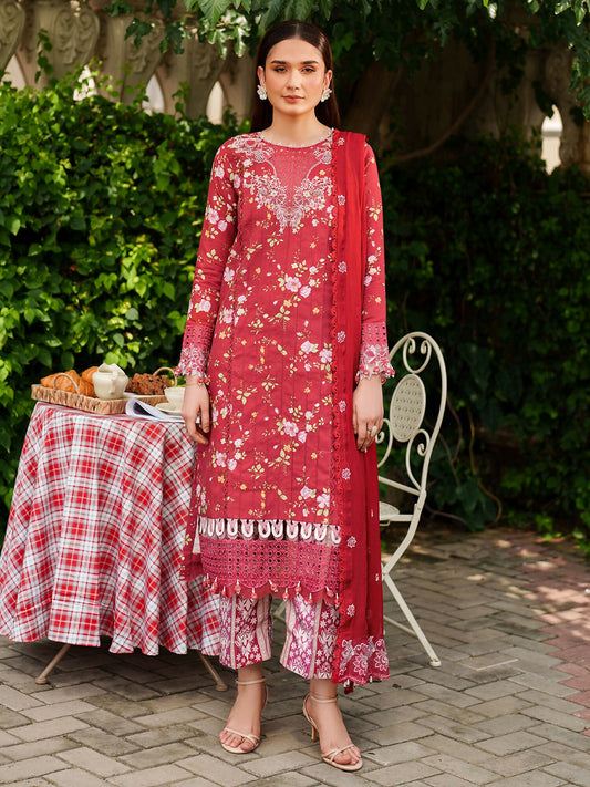 Parishay Ivy Bloom Winter unstitched 3-piece suit with embroidered neckline, borders, chiffon dupatta, and viscose trouser.