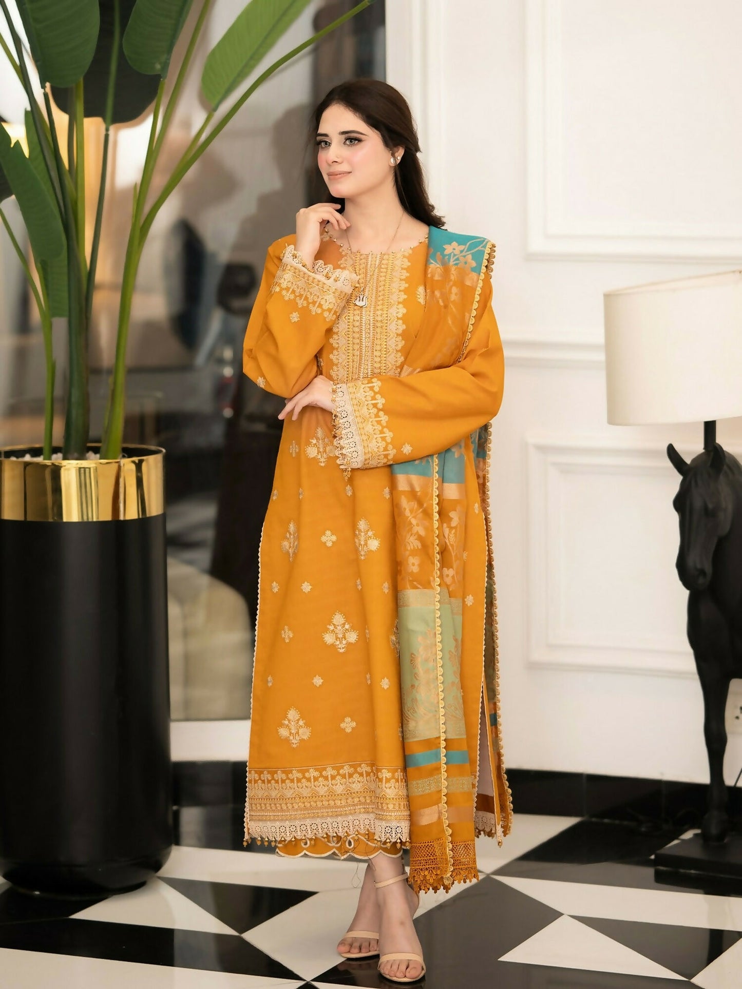 Zeephire Dhanak Embroidered Stitched 3-Piece Suit-Ifra