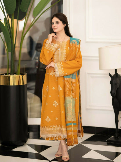 Zeephire Dhanak Embroidered Stitched 3-Piece Suit-Ifra
