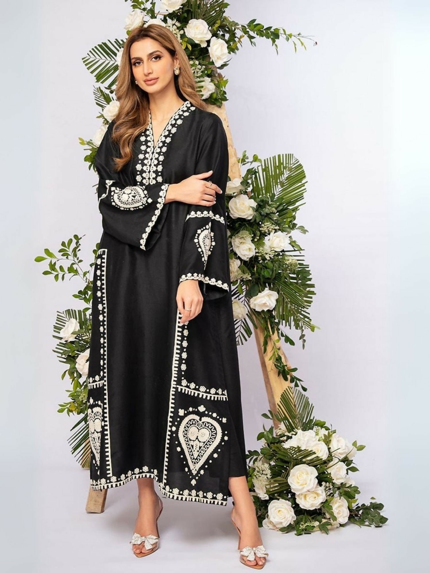 Tehzeeb Libas Lawn Embroidered Stitched 2-Piece Suit-BLACK SPARKLE