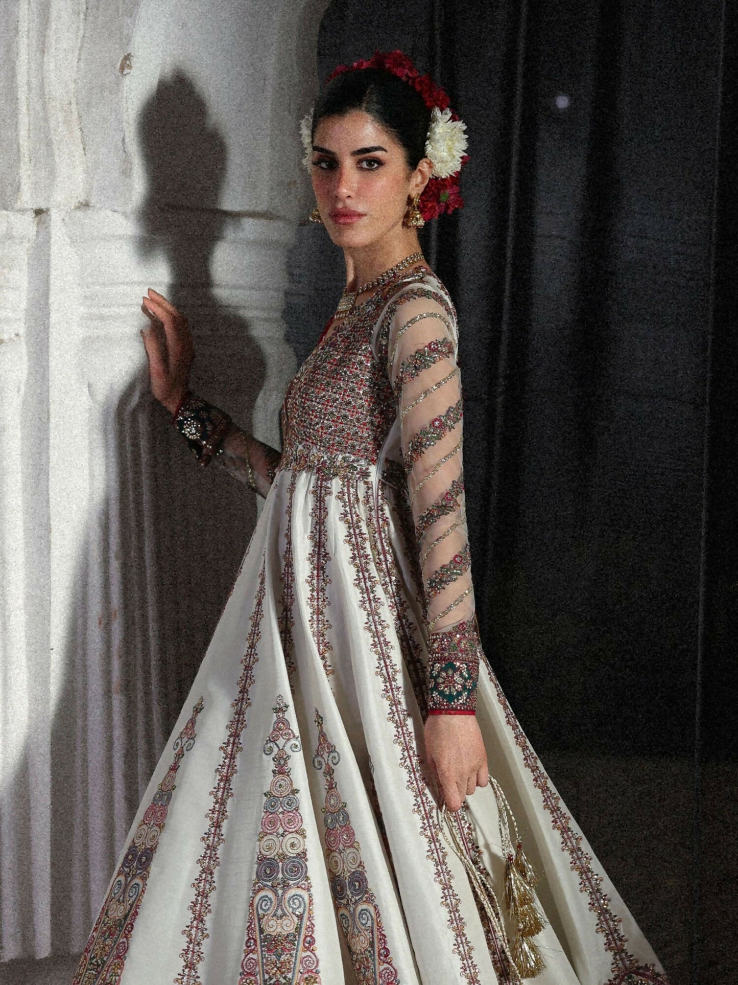 Hussain Rehar Festive Unstitched'26 Korean Raw Silk Embroidered 3-Piece Suit-Madhu Bala