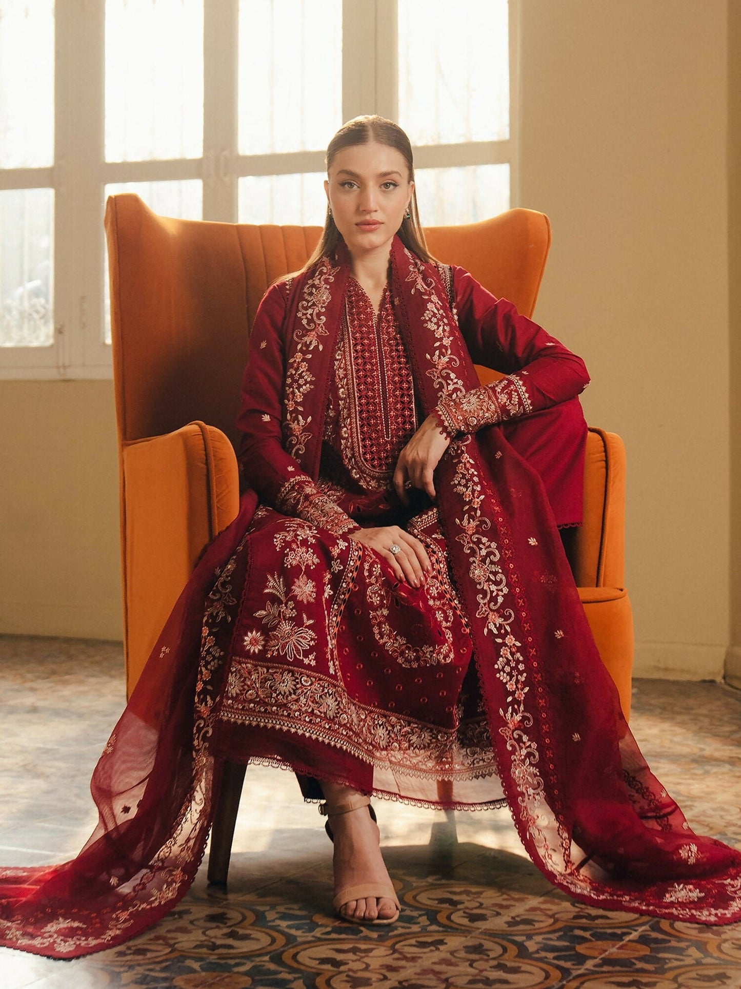 Afrozeh Day Break'26 Lawn Embroidered Unstitched 3-Piece Suit-Sundrown