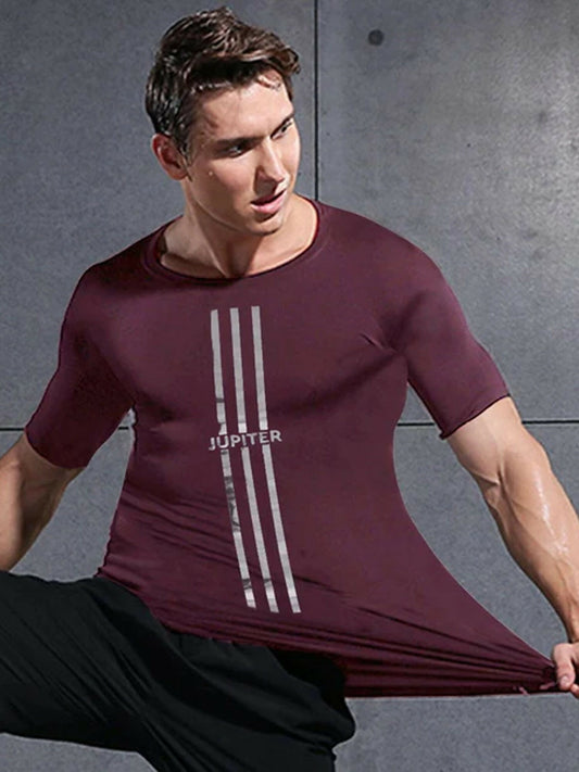 Jupiter High Gloss 3 Stripe Stretch Compression Dry Fit Tee-13607