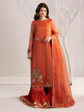 Shurooq Echoes In Bloom Silk Embellished Stitched 3-Piece Suit-Amber Dusk
